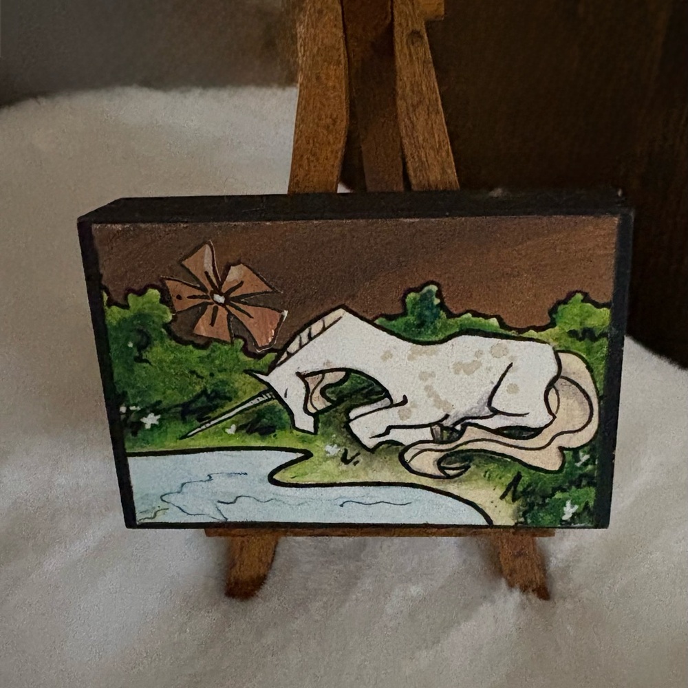 Mystical Unicorn mini hand painted origin Painting on mini wood Easel